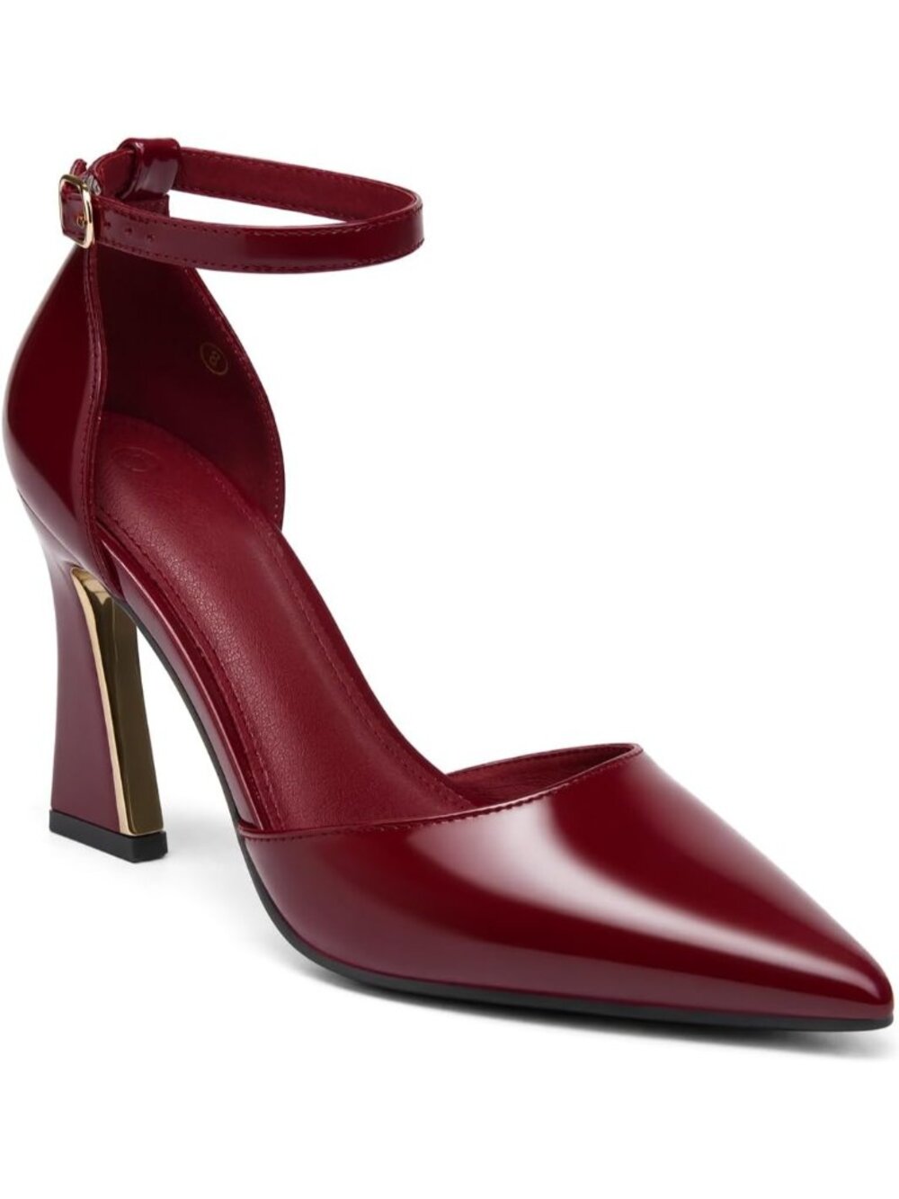 Women's Burgundy Pumps Point Closed Toe Heels Buckle Ankle Strap D'Orsay Heels